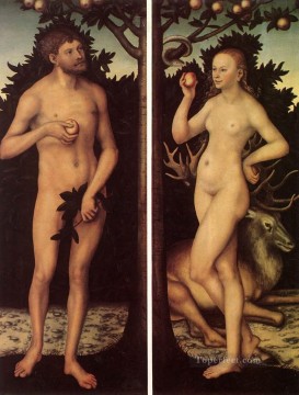 ヌード Painting - アダムとイブ2の宗教的なルーカス・クラナッハ長老のヌード